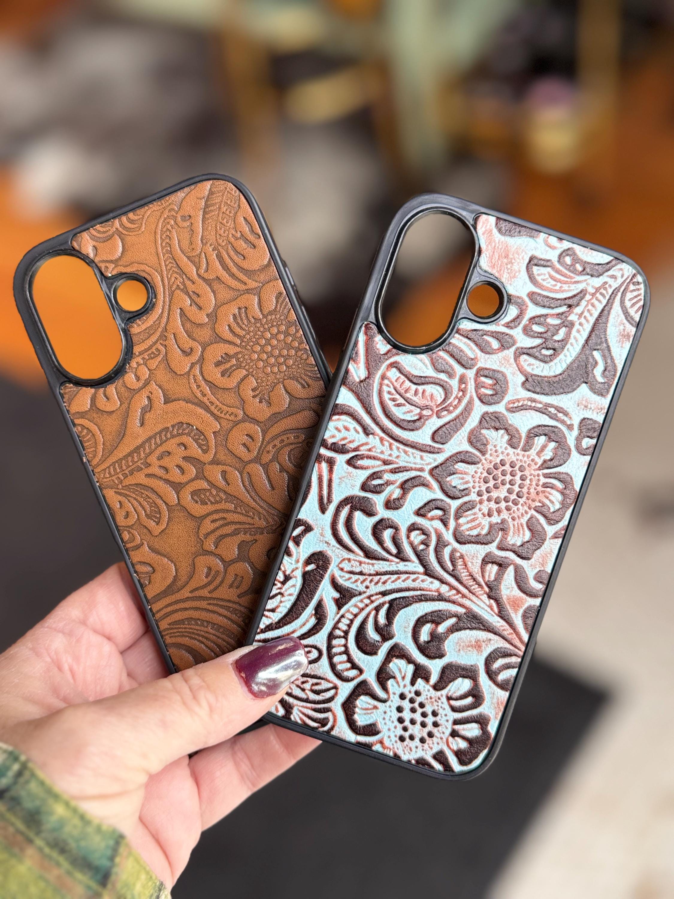 Embossed Leather iPhone 16 Case β Brown or Turquoise