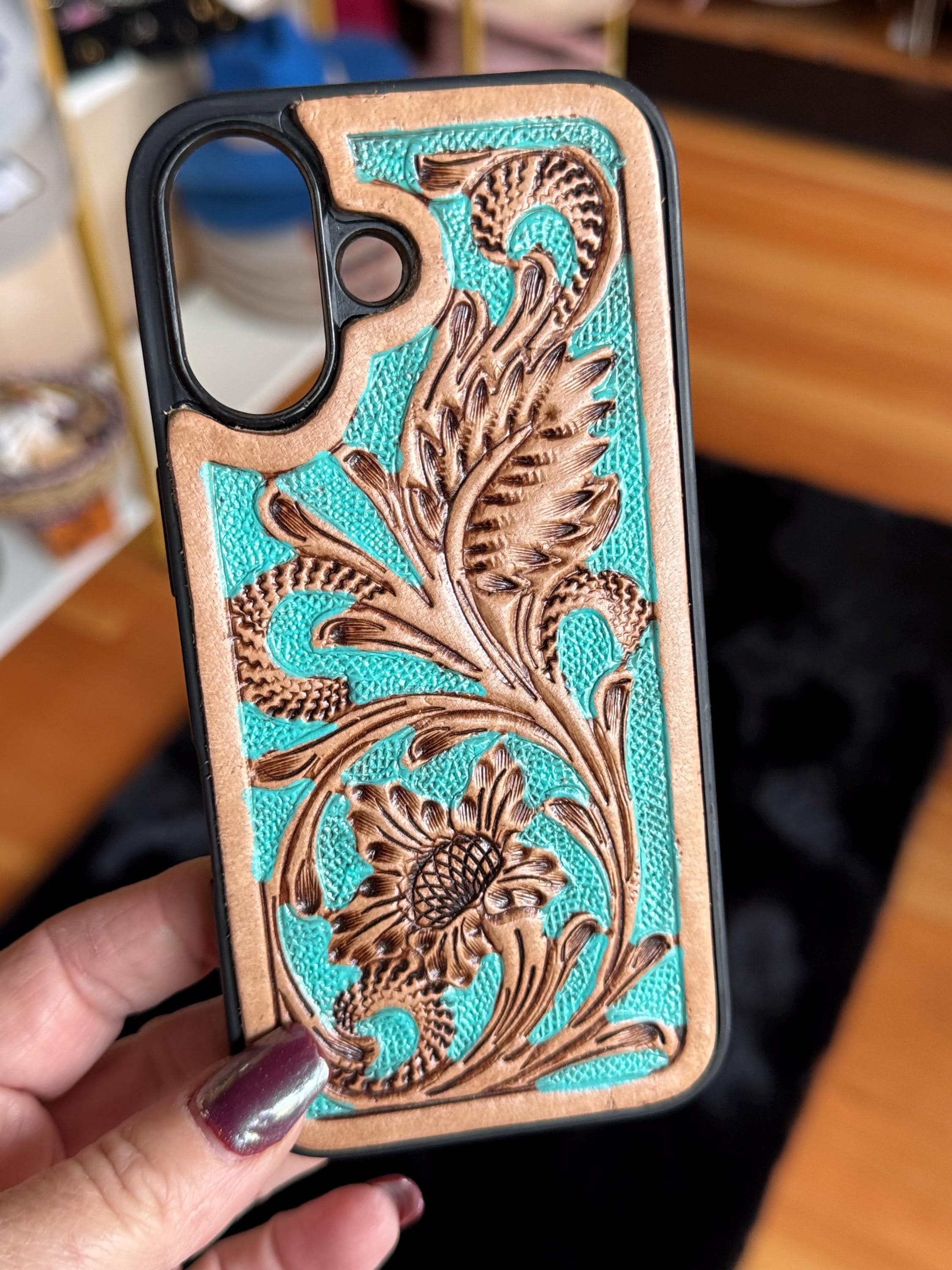 Turquoise Tooled Leather Western iPhone 16 Case