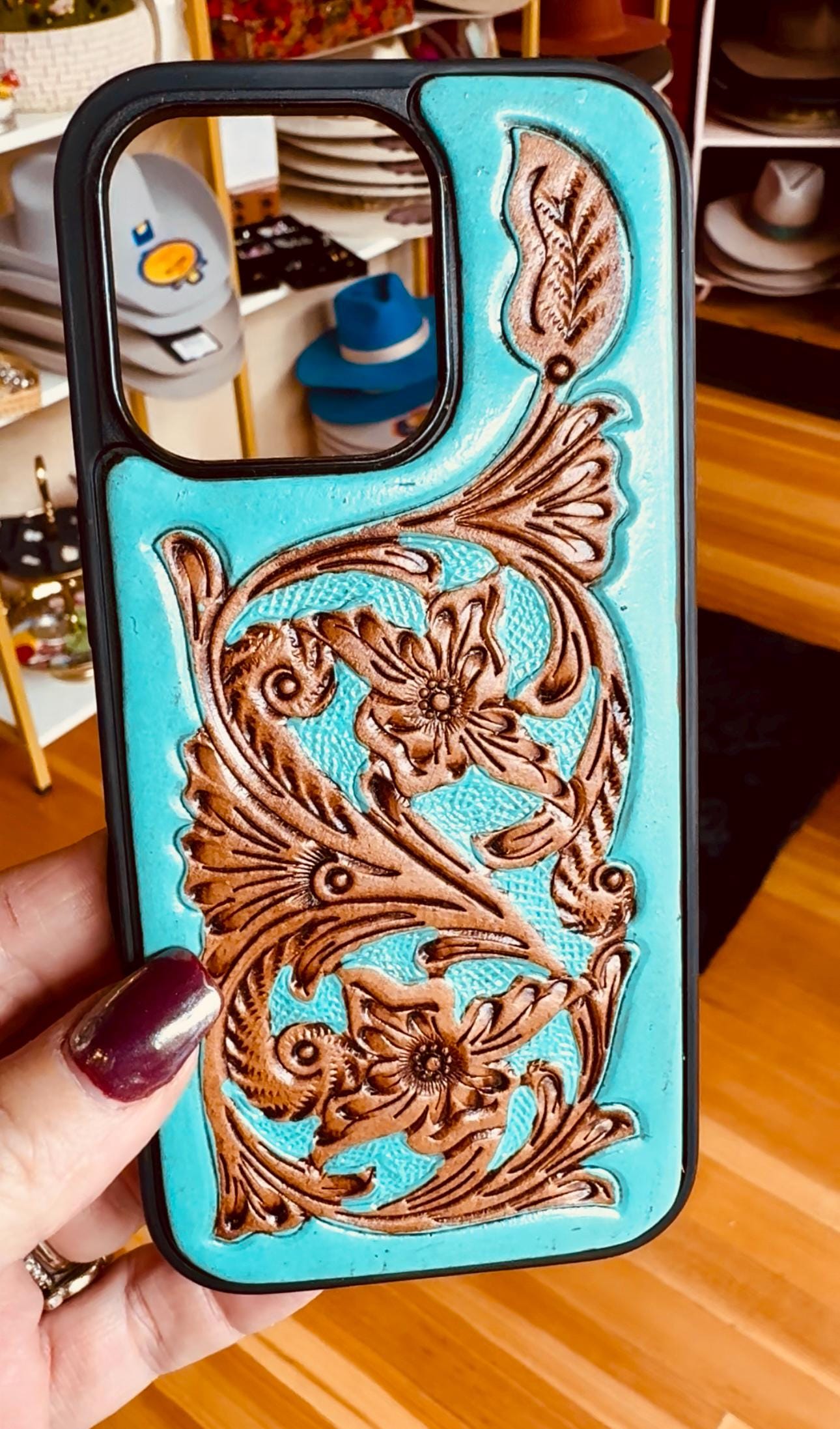 Turquoise Tooled Leather Western iPhone 16 Pro Case