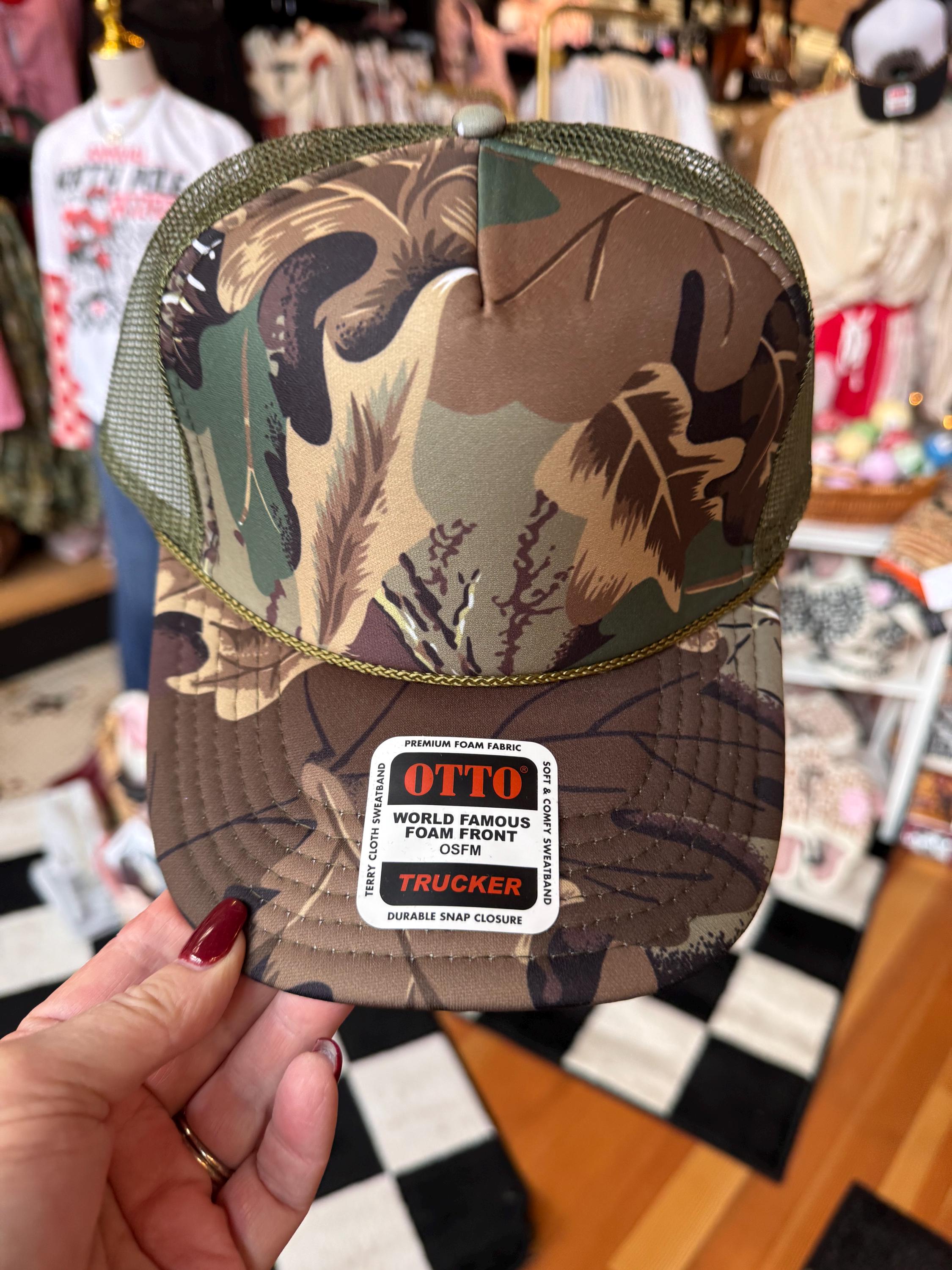 Camouflage Otto Blank Trucker Hat, DIY for Patches, Camo Hat, Mesh Snapback