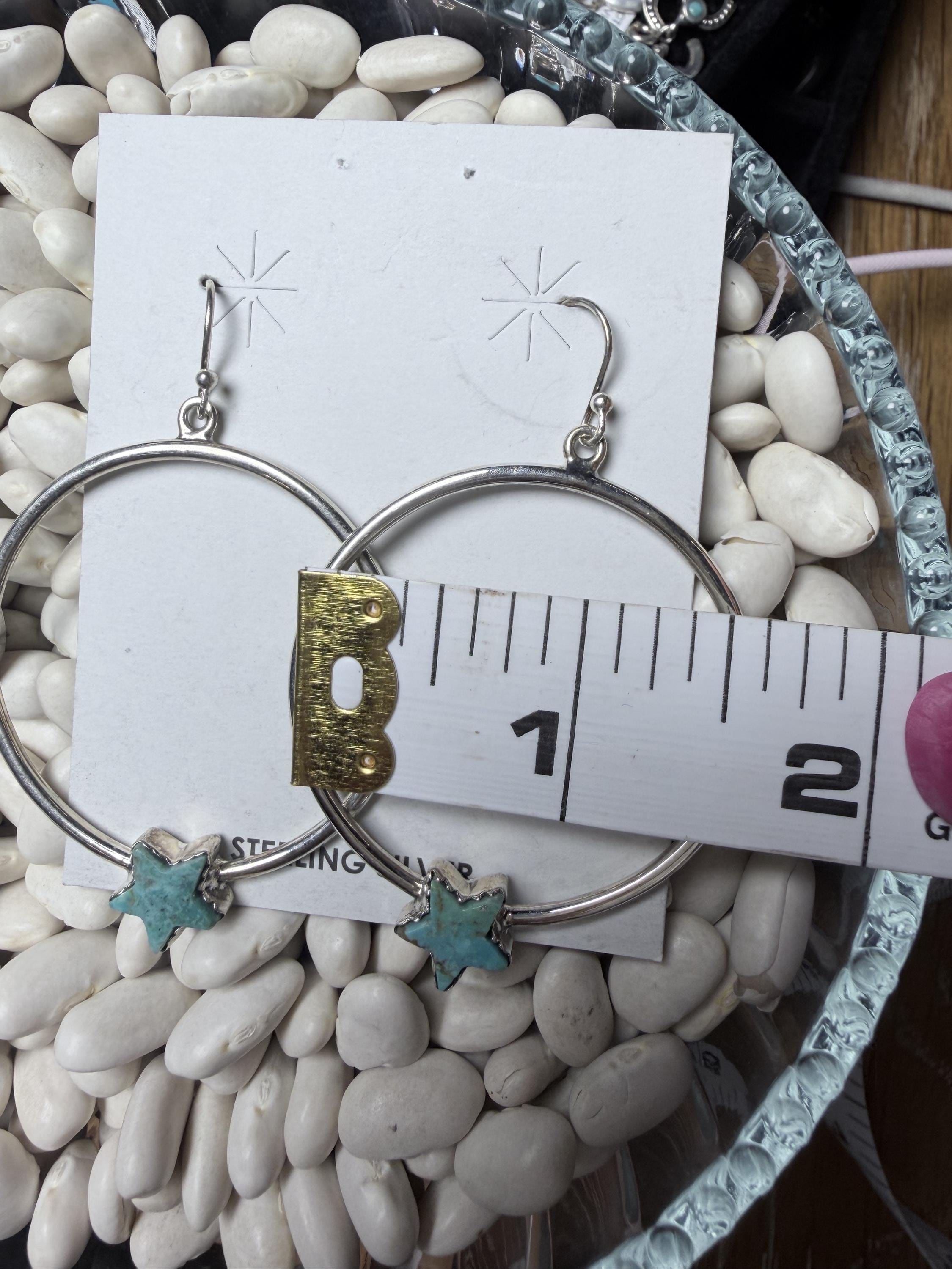 Sterling Silver Kingman Turquoise Star Hoop Earrings