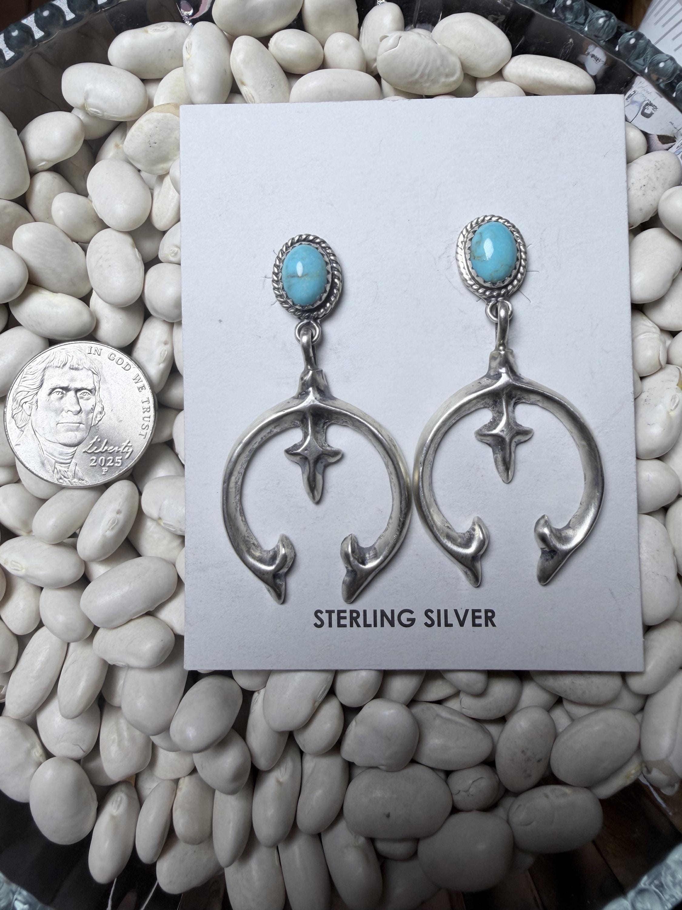 Adrienne Gordon Navajo Handmade Kingman Turquoise Naja Earrings