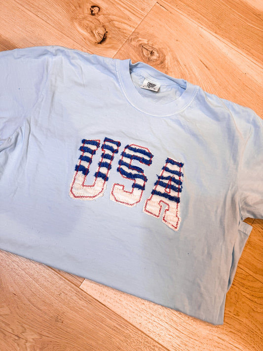 🇺🇸 Upcycled Chenille USA Appliqué Tee