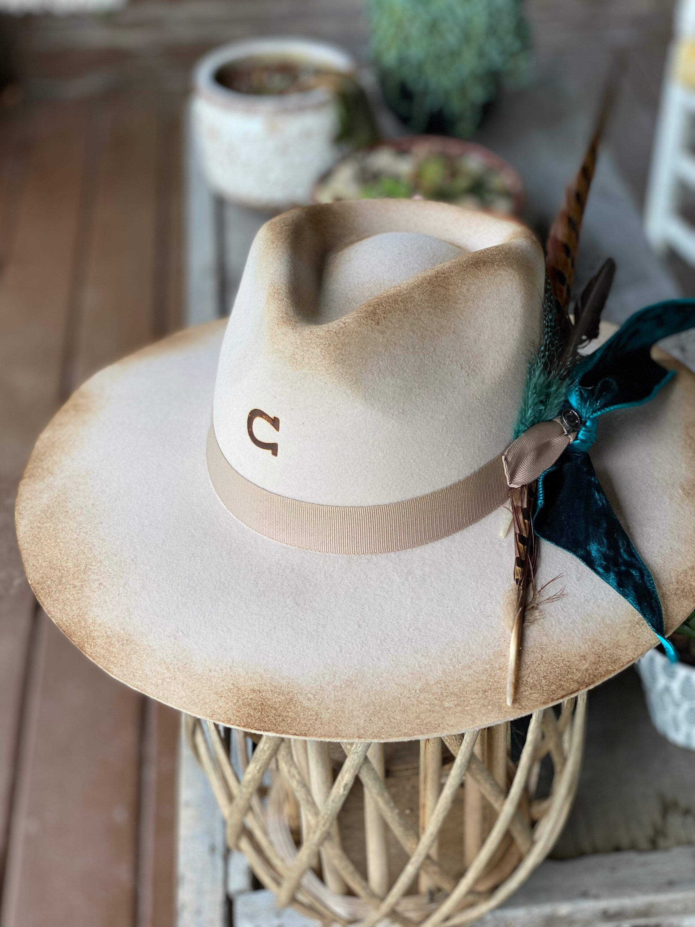 Turquoise Cowgirl custom Charlie 1 Horse Boho Western Hat