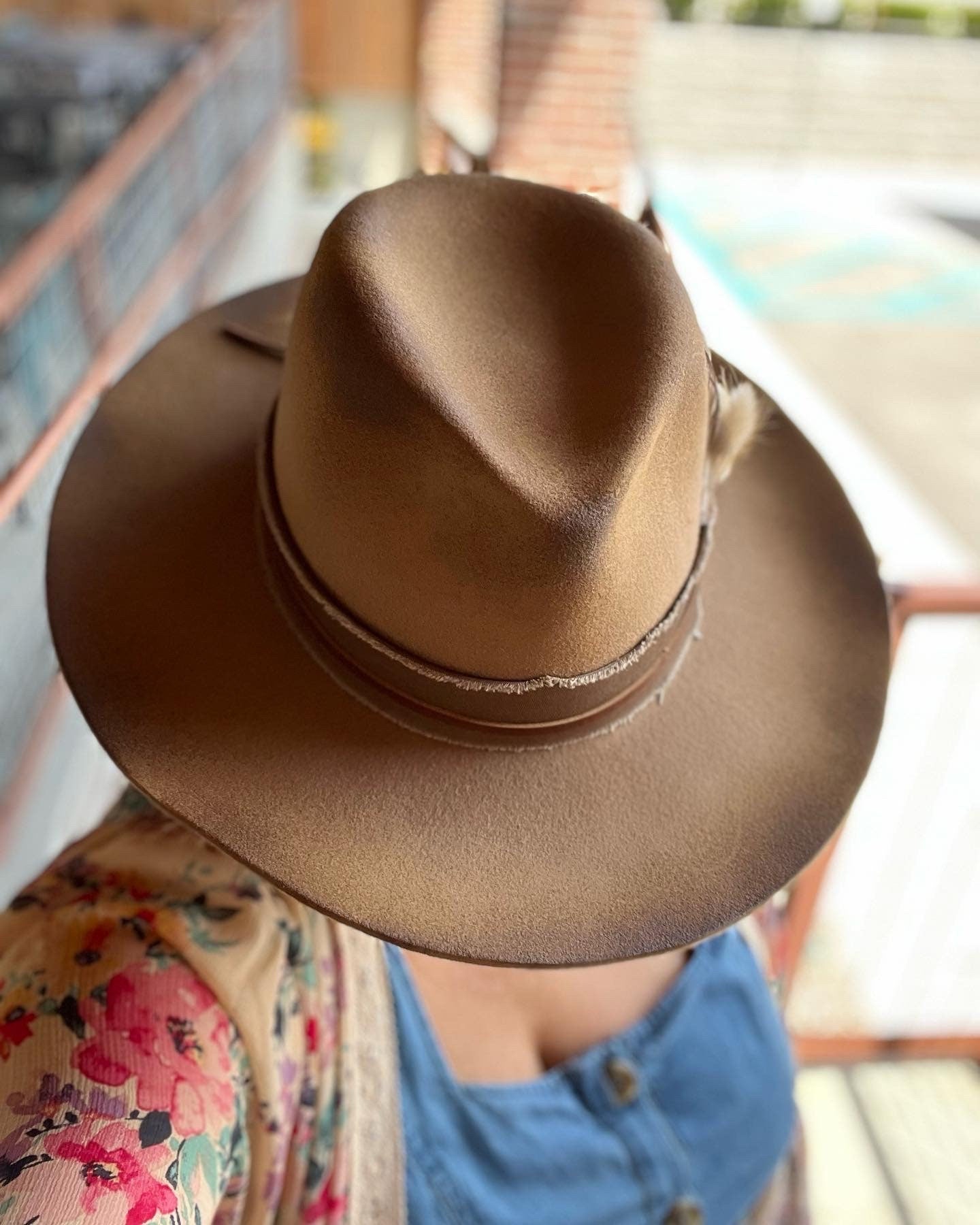 Fallin' Cowgirl Western Boho Brown Felt Hat Custom Branding Initials Personalized