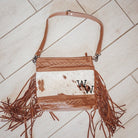 Custom Branded Cowhide Leather Bag with fringe Initials Farm or Cow brand