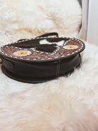 Custom branded cowhide Round Western Tooled Leather Crossbody bag