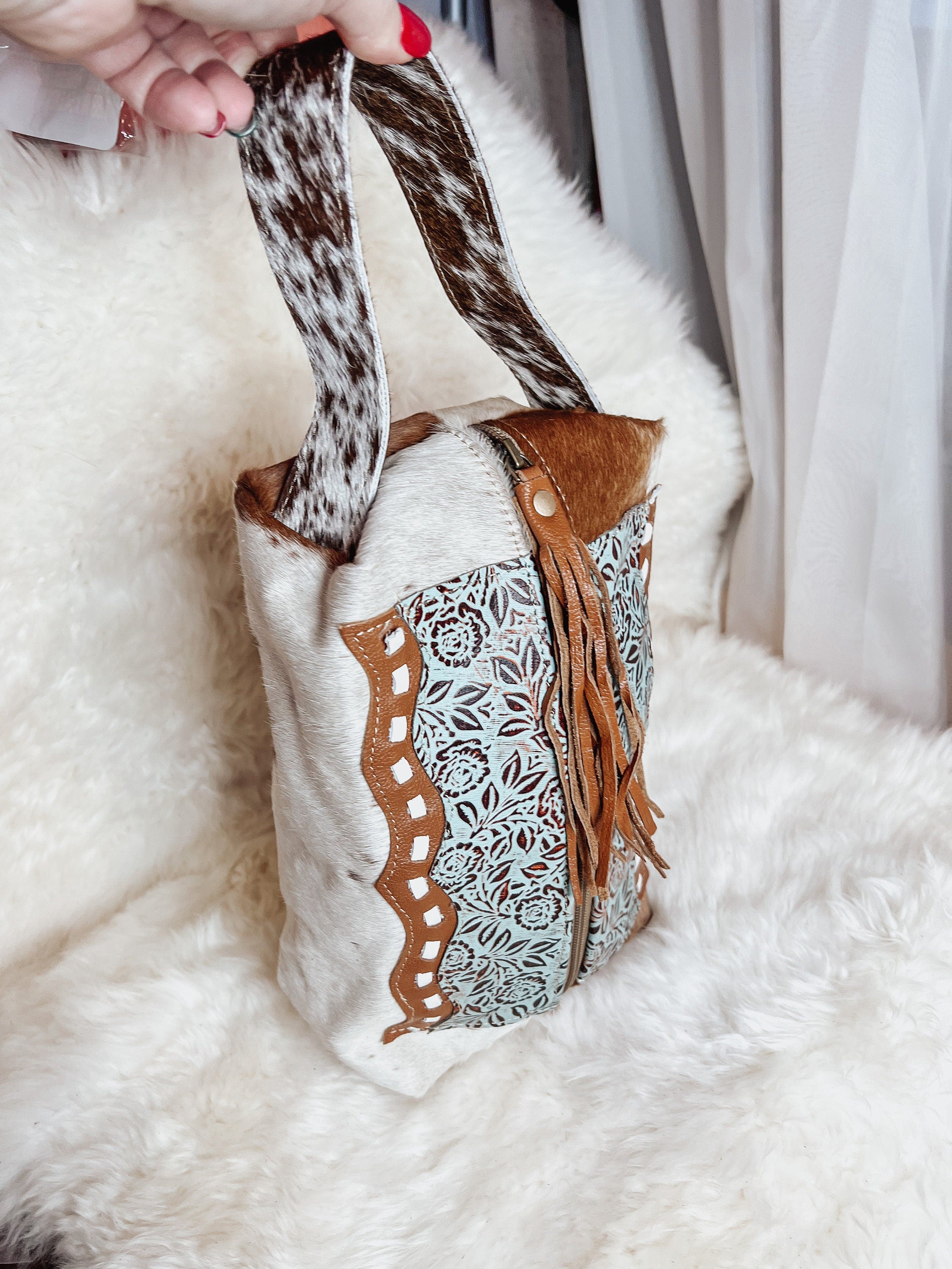 Custom Western Branded Cowhide Tooled Leather Cosmetic Shave Bag Initials Monogram Farm or Cow Brand Turquoise Travel Organizer Kit Case