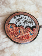 Customizable Cowhide tooled Leather Western Round Crossbody Purse Initials Monogram Farm or Cow Brand Canteen Purse Tooled Leather Bag