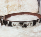 Custom Farm Brand Name/Initials/Monogram Cowhide Western Leather Belt with silver buckle and tip