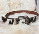 Custom Farm Brand Name/Initials/Monogram Cowhide Western Leather Belt with silver buckle and tip