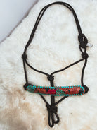 Hand Tooled Leather Adjustable Rope or Shipping Halter Horse Tack Red & Turquoise or White Daisy Pattern