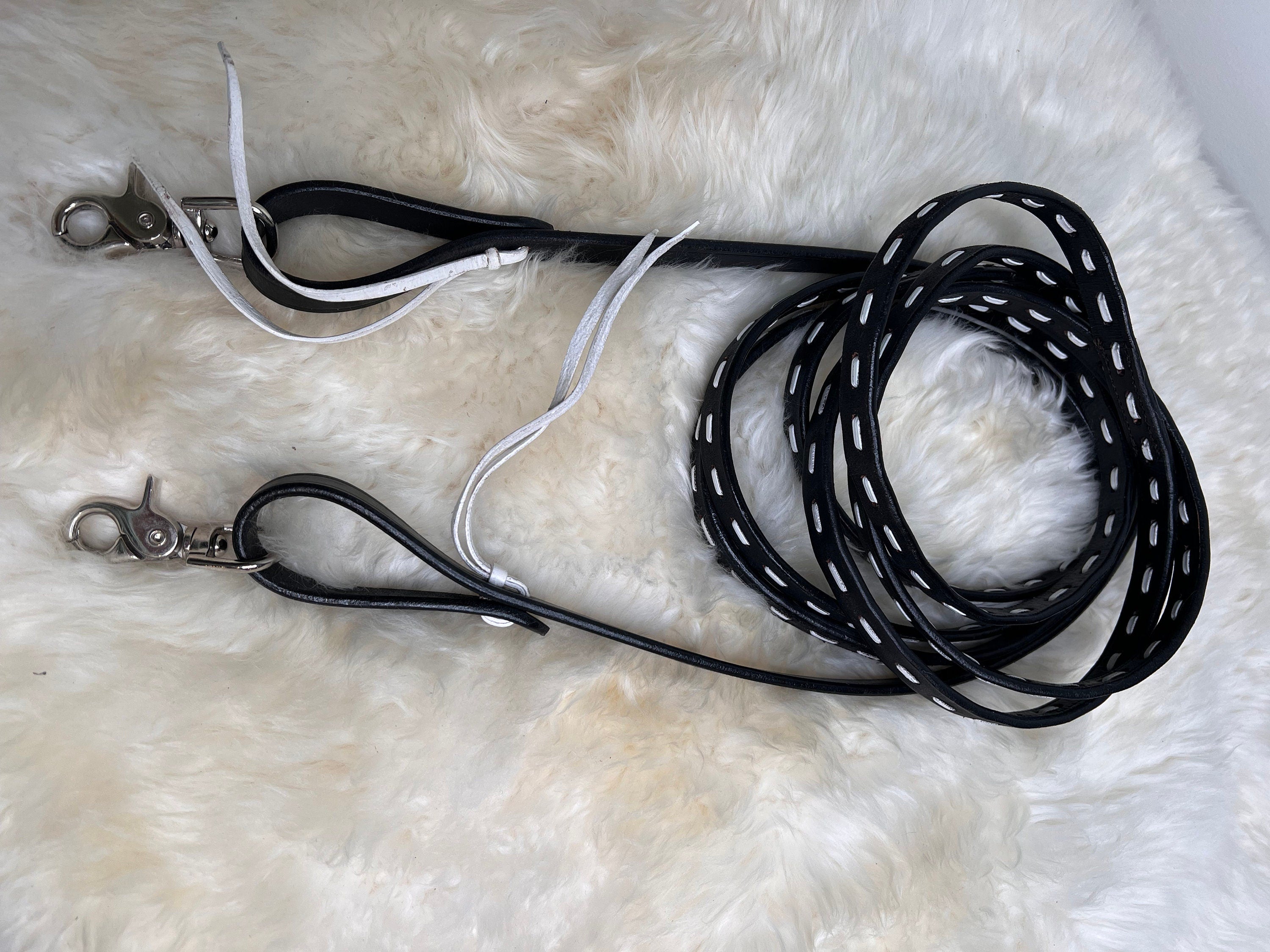 Leather Stitch Style continuous long Horse Reins Turquoise or White Stitch Horse Tack