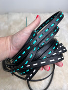 Leather Stitch Style continuous long Horse Reins Turquoise or White Stitch Horse Tack