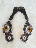 Western Hand Tooled Leather Spur Straps Turquoise Flower White Daisy Horse Tack Cowgirl
