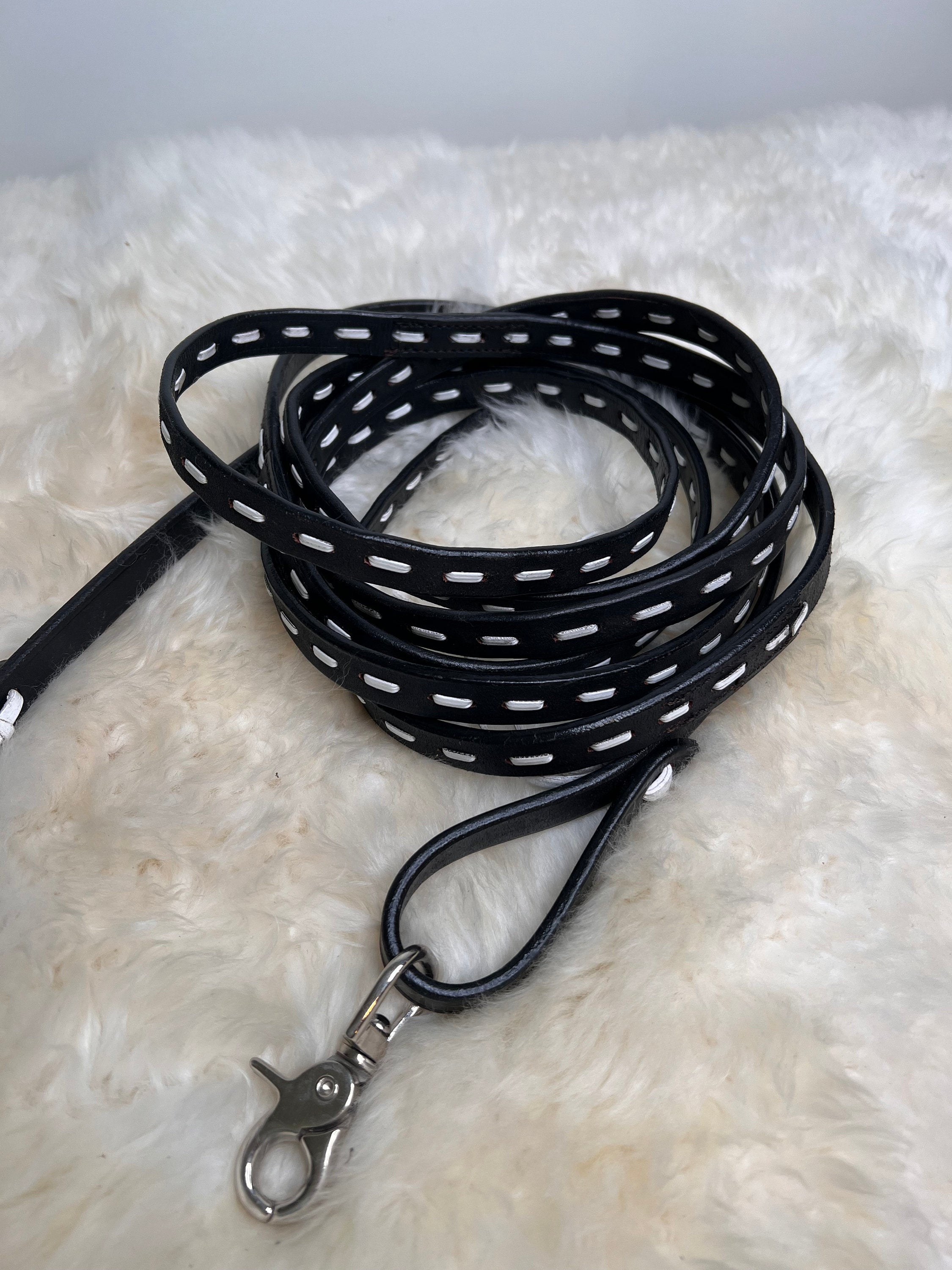 Leather Stitch Style continuous long Horse Reins Turquoise or White Stitch Horse Tack
