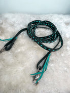 Leather Stitch Style continuous long Horse Reins Turquoise or White Stitch Horse Tack