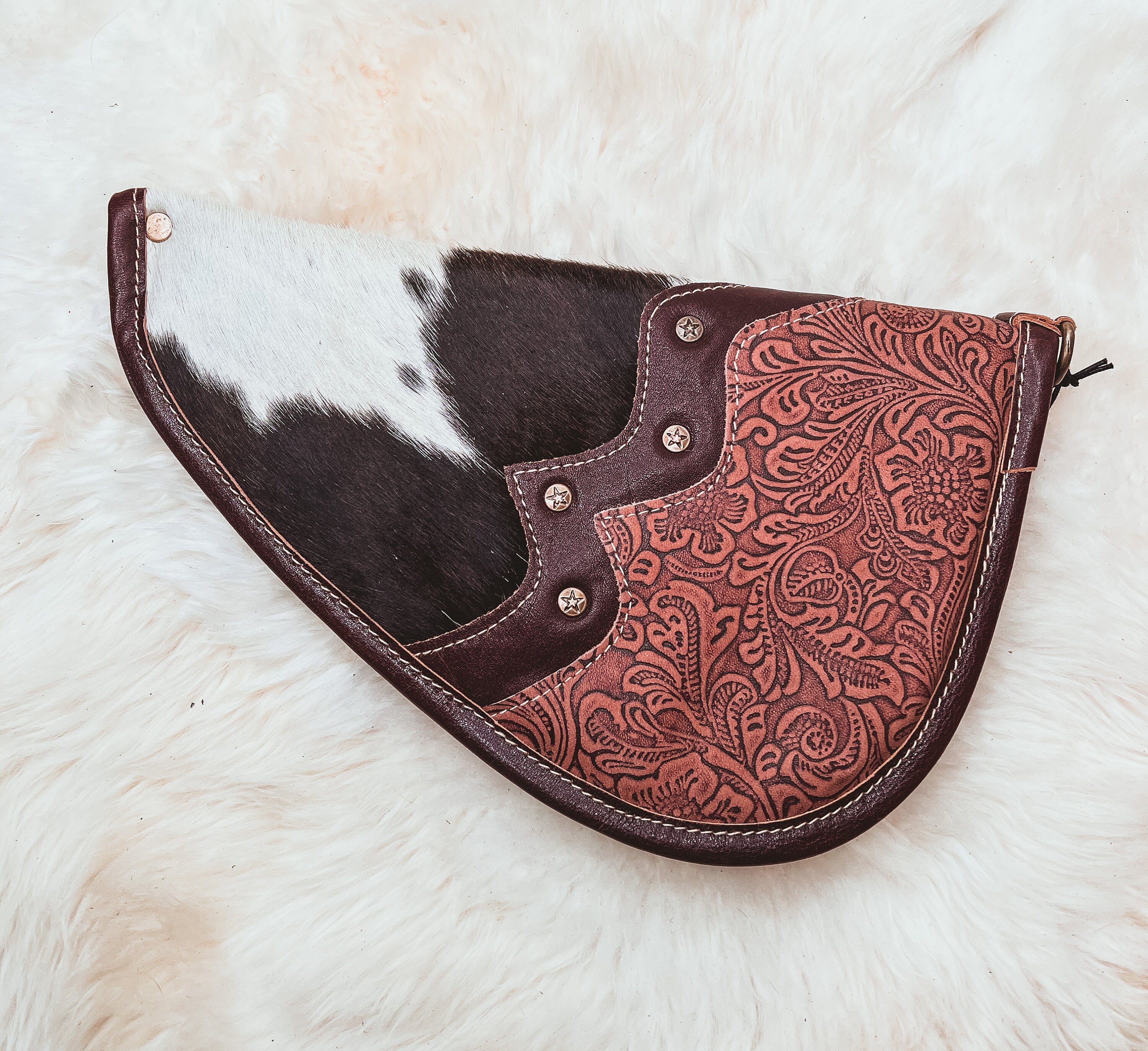 Custom Branded Cowhide Tooled Leather Western Gun Pistol Case 11 inch Farm Brand Cow Brand Initials Personalized Gift