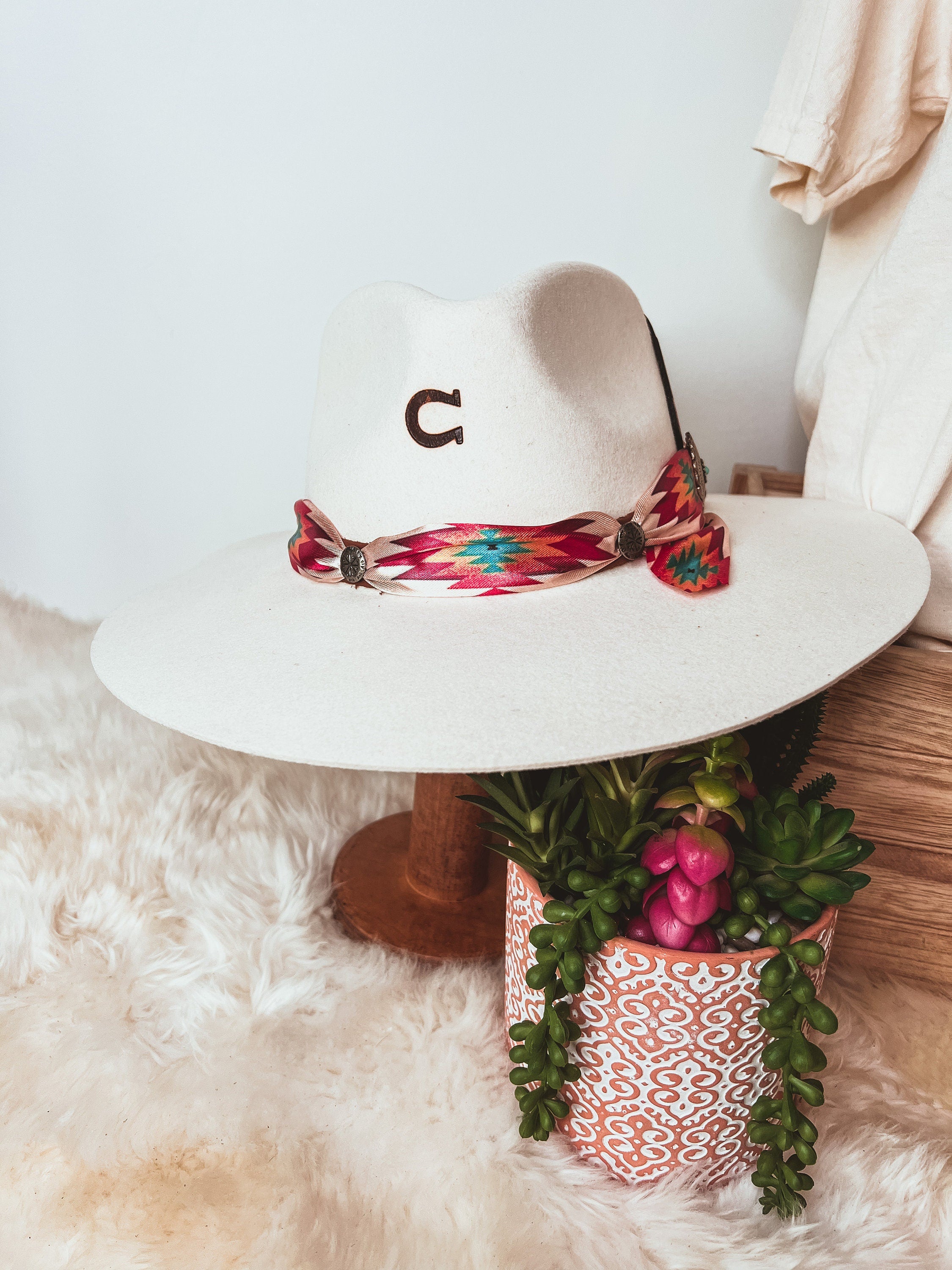 Custom Branded Charlie 1 Horse Navajo Wool Hat Aztec western farm brand cow brand cowgirl hat Wedding Bride