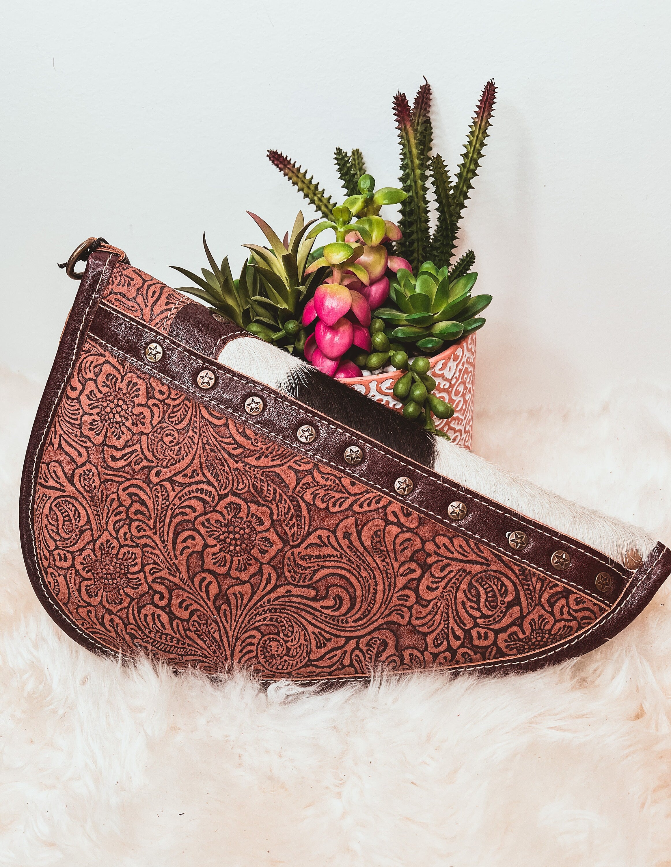 Custom Branded Cowhide Tooled Leather Western Gun Pistol Case 11 inch Farm Brand Cow Brand Initials Personalized Gift