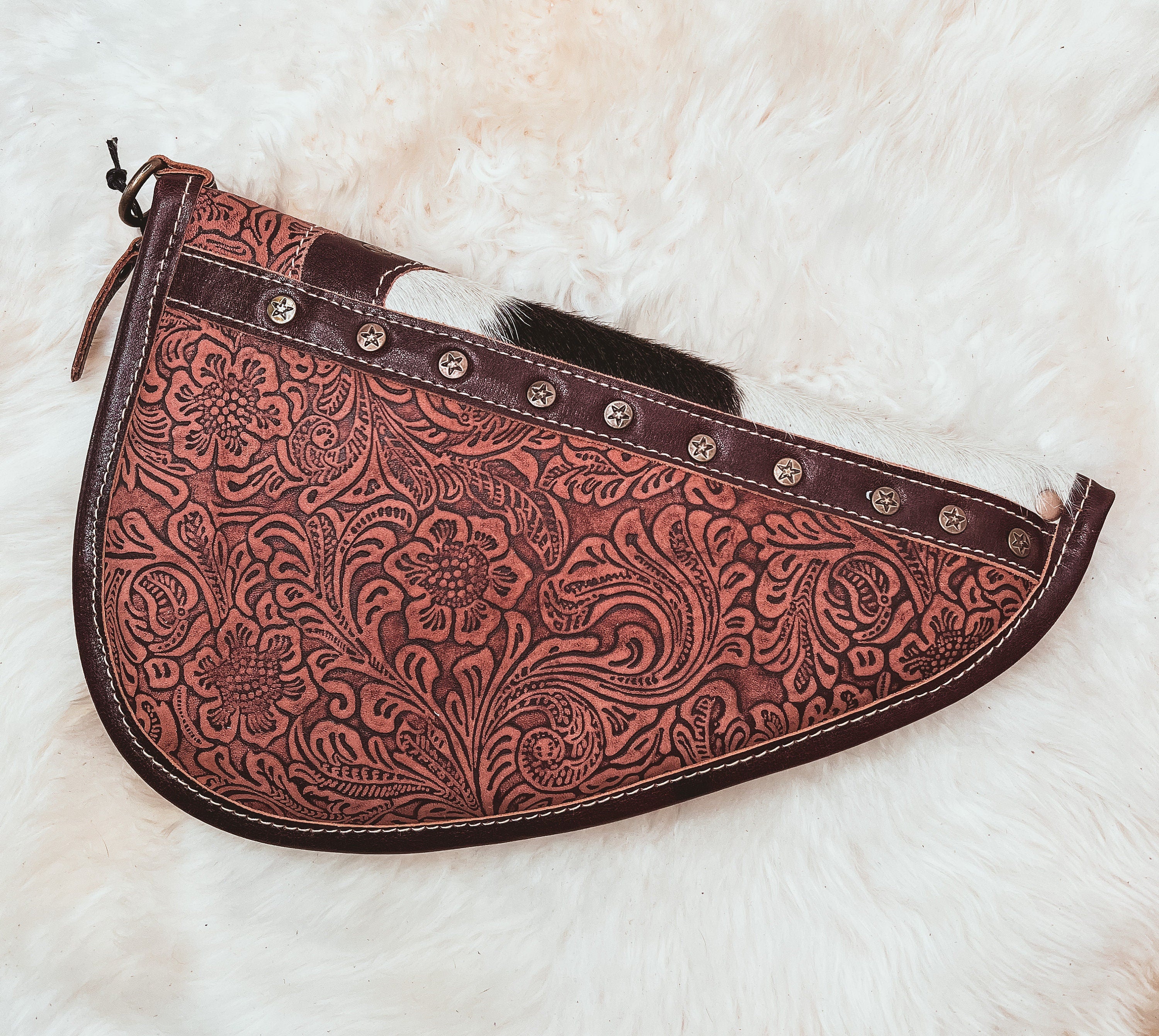 Custom Branded Cowhide Tooled Leather Western Gun Pistol Case 11 inch Farm Brand Cow Brand Initials Personalized Gift