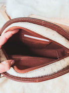 Custom Branded Round Cowhide Tooled leather Western Crossbody Canteen Style Purse Initials Monogram Farm or Cow Brand