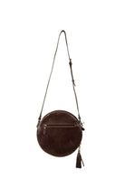 Custom branded Turquoise and Chocolate Cowhide Western Tooled Leather Round Canteen style Crossbody purse Farm Brand Cow Brand Initials