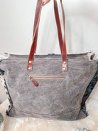 Western Cowhide & Tooled Leather Weekender Tote Bag Travel Custom Branded Farm Brand Cow Brand Initials Cow Print