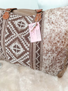 Western Cowhide & Aztec Weekender Tote Bag Travel Custom Branded Farm Brand Cow Brand Initials