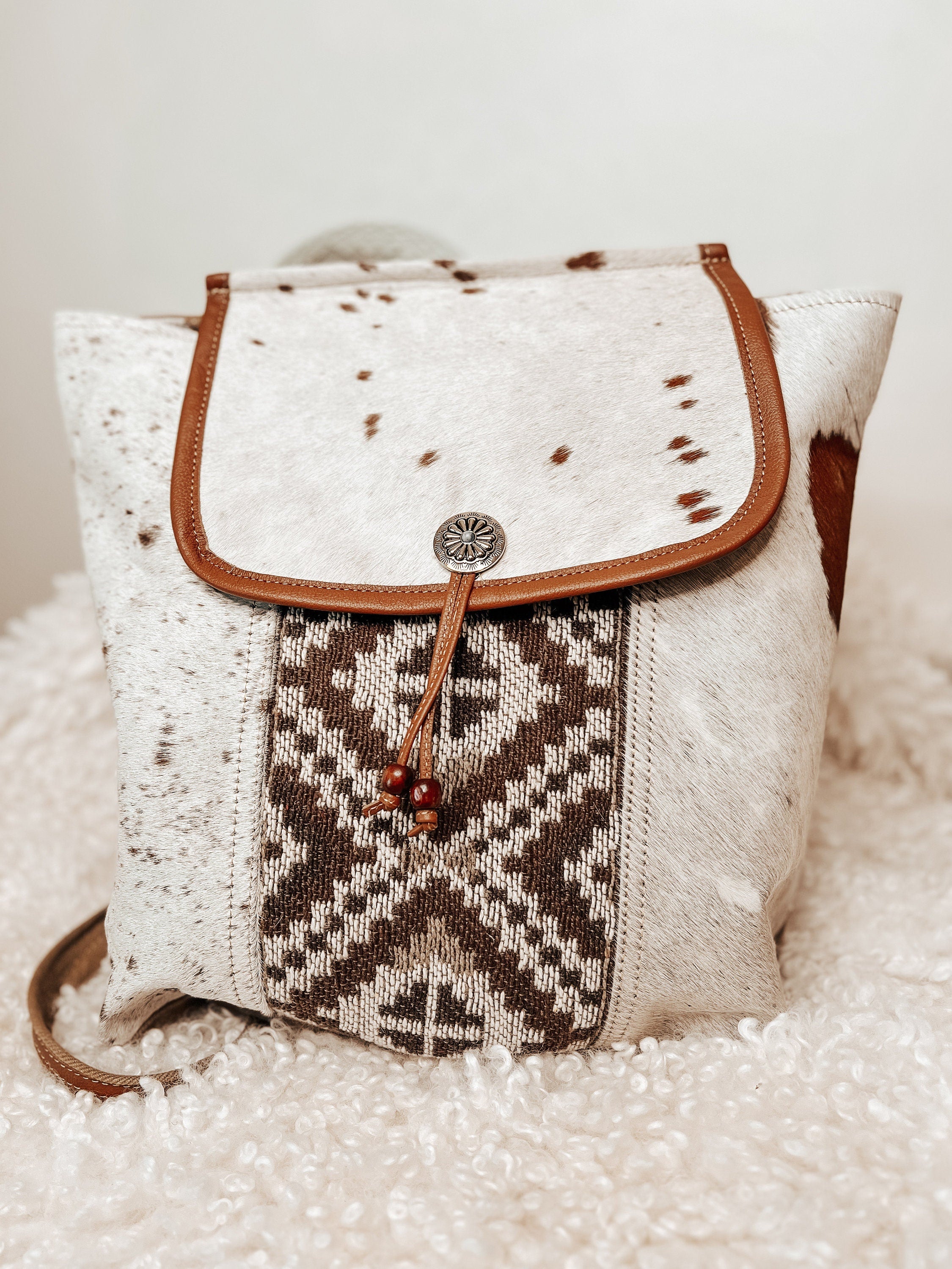 Cowhide & Aztec Neutral Conealed Carry Back Pack Custom Branded with your Farm/Cow Brand Logo Initials or Monogram