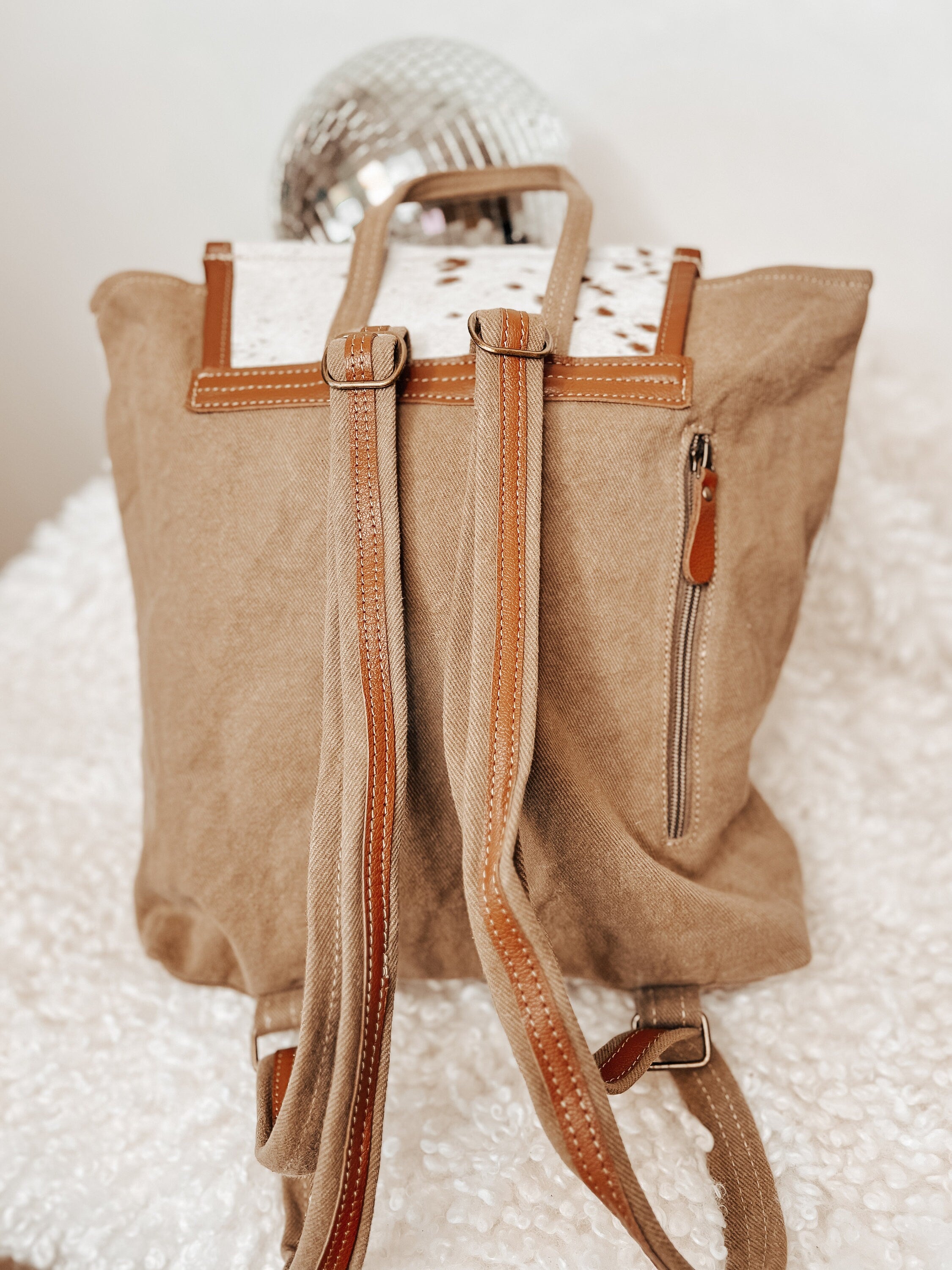 Cowhide & Aztec Neutral Conealed Carry Back Pack Custom Branded with your Farm/Cow Brand Logo Initials or Monogram