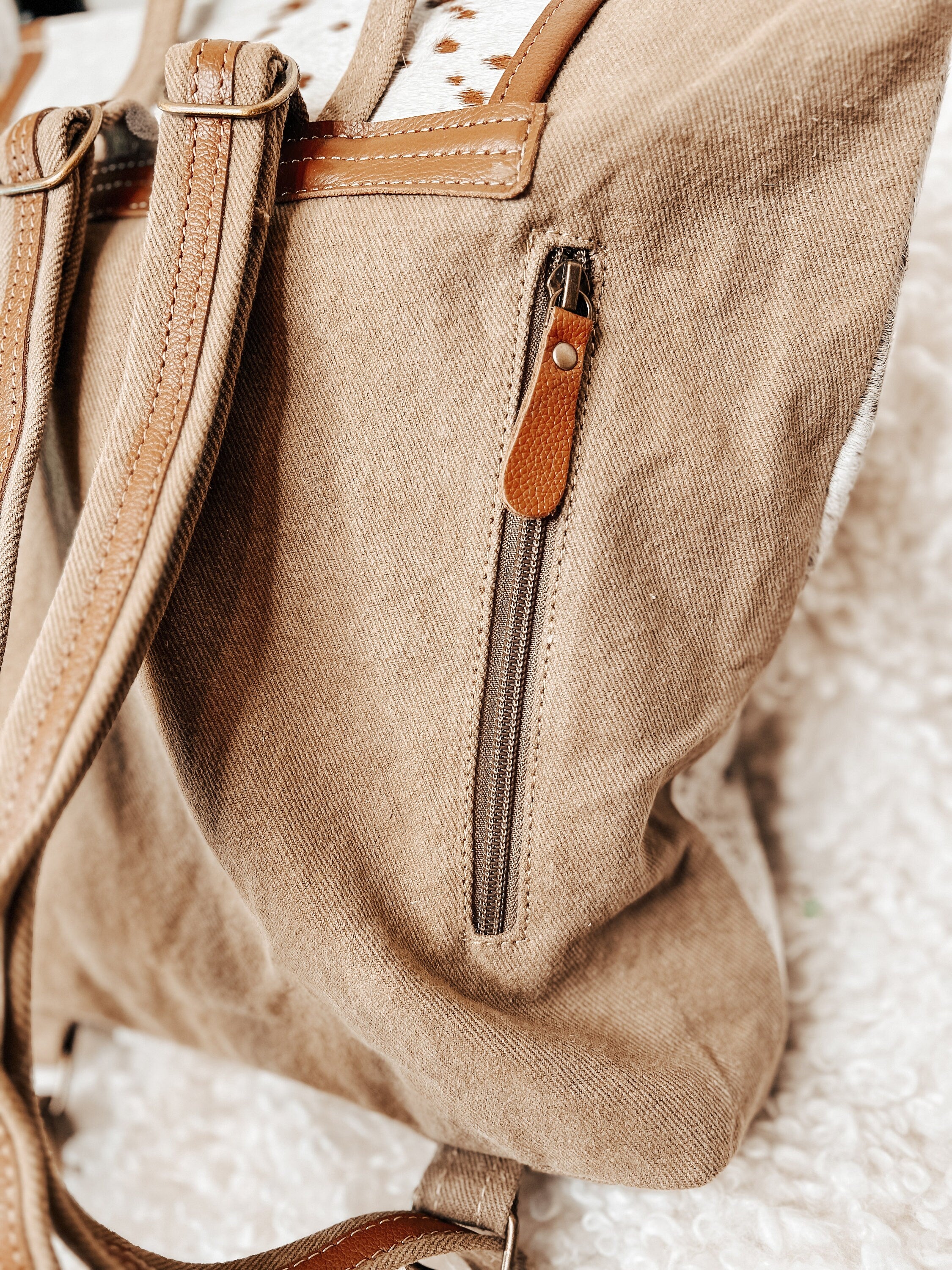 Cowhide & Aztec Neutral Conealed Carry Back Pack Custom Branded with your Farm/Cow Brand Logo Initials or Monogram