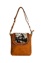 Custom Branded Hand Tooled Leather & Cowhide Crossbody Shoulder Bag personalized with your Farm Brand Cow Brand Monogram or Initials