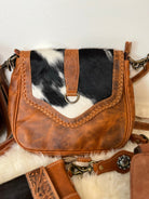 Custom Branded Whipstitched Leather & Cowhide Crossbody Shoulder Bag personalized with your Farm Brand Cow Brand Monogram or Initials