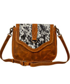 Custom Branded Whipstitched Leather & Cowhide Crossbody Shoulder Bag personalized with your Farm Brand Cow Brand Monogram or Initials