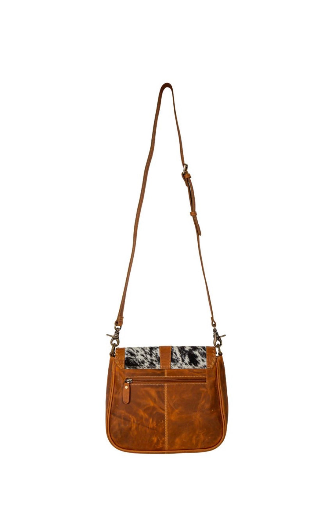 Custom Branded Whipstitched Leather & Cowhide Crossbody Shoulder Bag personalized with your Farm Brand Cow Brand Monogram or Initials