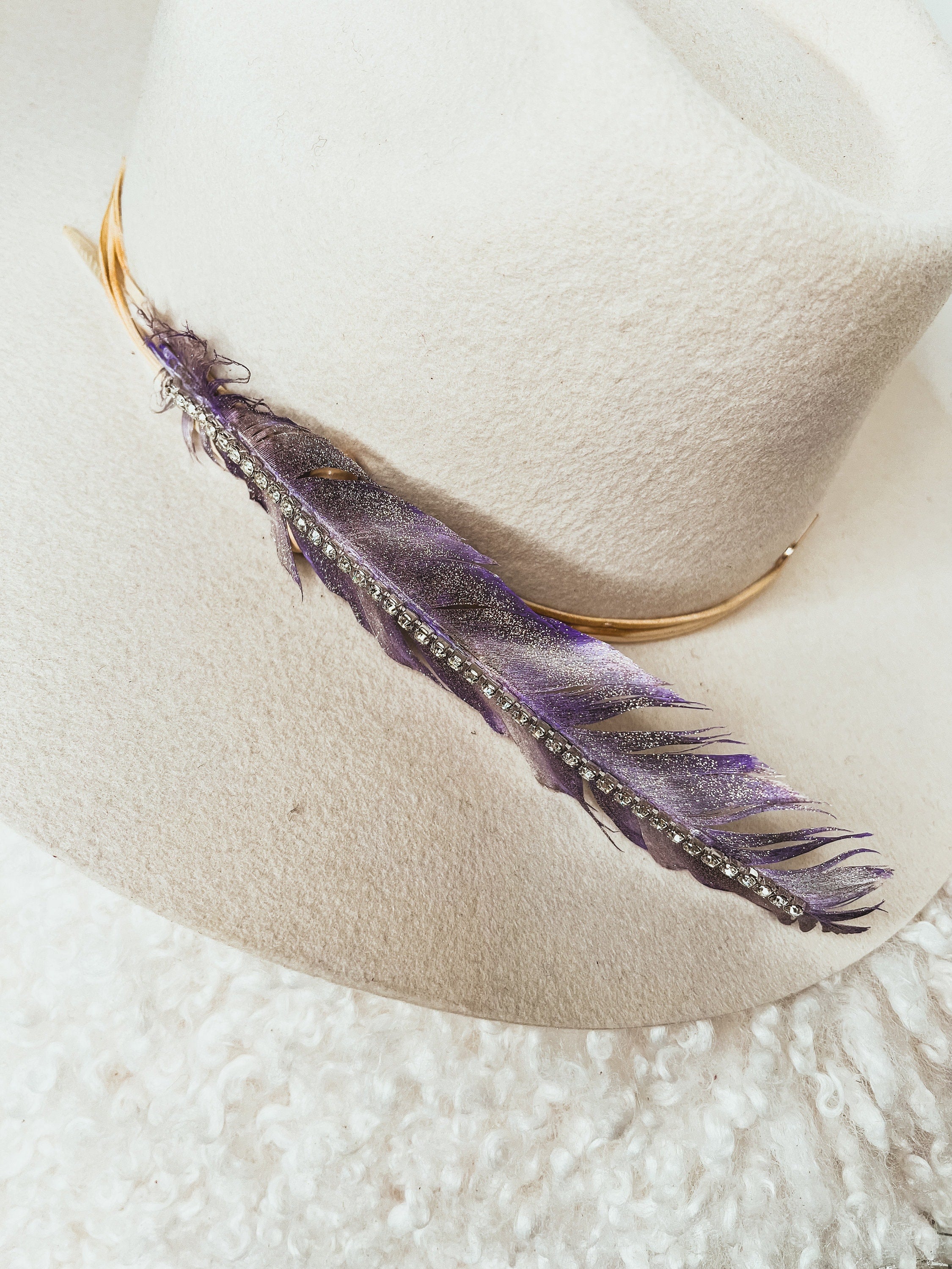 Hand Painted Rhinestone Glitter Shades of Purple Hat Feather Accessory Cowgirl Hat Decoration Hat Pin