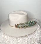 Hand Painted Rhinestone Glitter Turquoise & Gold Hat Feather Accessory Cowgirl Hat Decoration Hat Pin