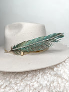 Hand Painted Rhinestone Glitter Turquoise Hat Feather Accessory Cowgirl Hat Decoration