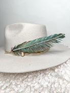 Hand Painted Rhinestone Glitter Turquoise Hat Feather Accessory Cowgirl Hat Decoration