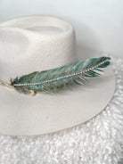 Hand Painted Rhinestone Glitter Turquoise Hat Feather Accessory Cowgirl Hat Decoration