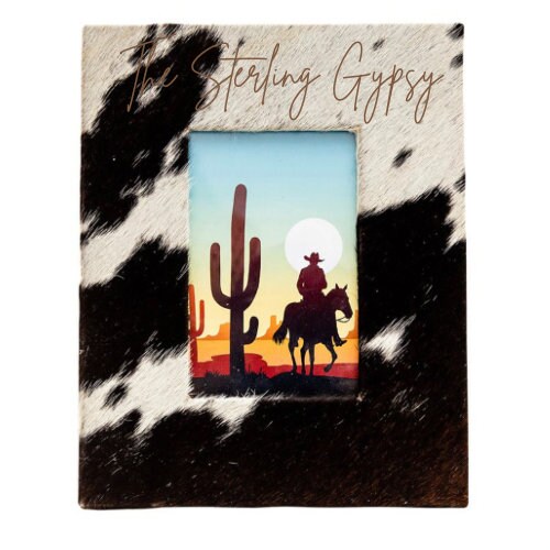 Custom Cowhide Photo Frame Farm Brand Wedding or Christmas Gift