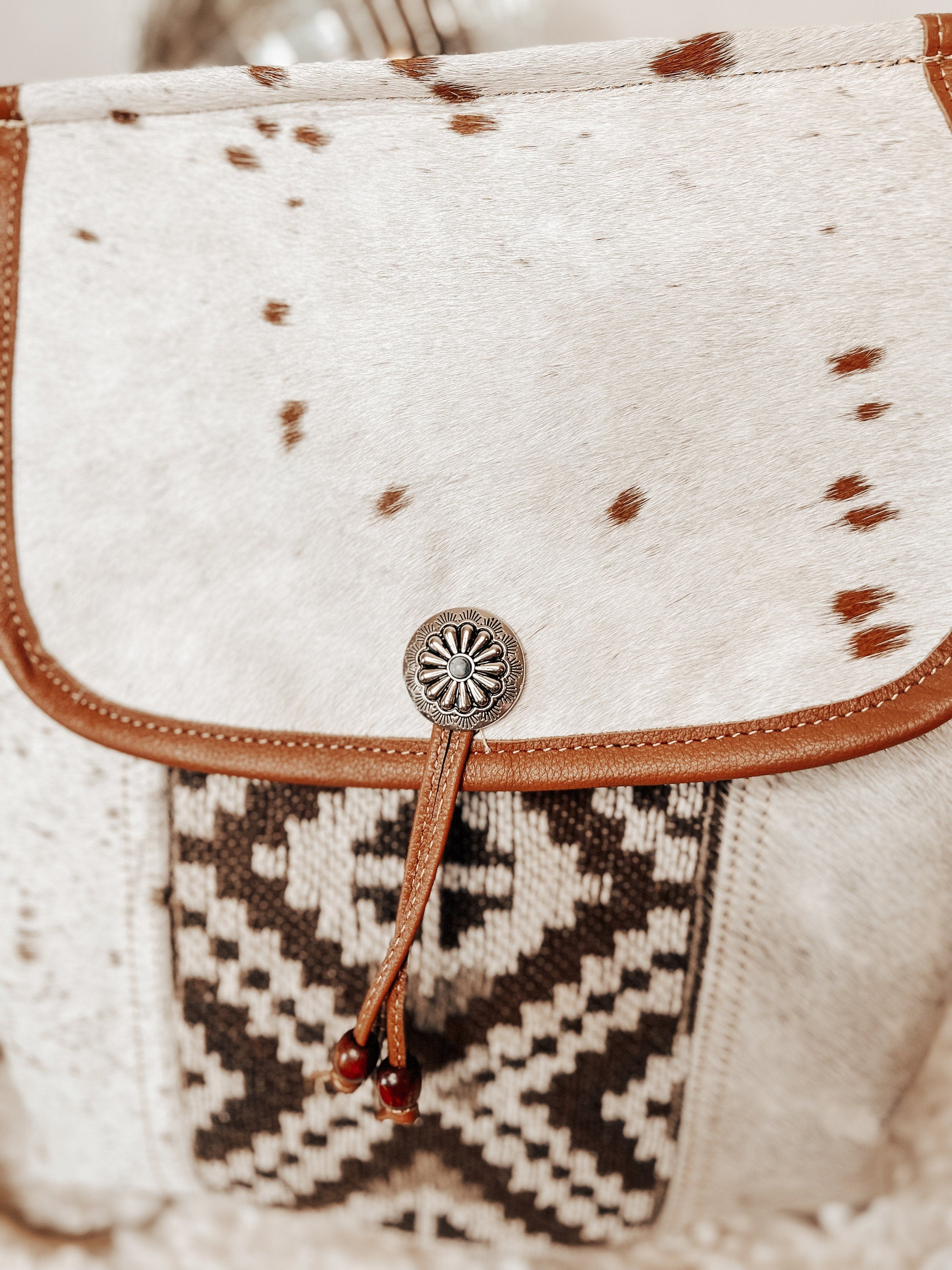 Cowhide & Aztec Neutral Conealed Carry Back Pack Custom Branded with your Farm/Cow Brand Logo Initials or Monogram