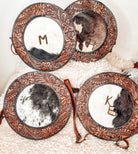 Custom Branded Cowhide tooled Leather Western Round Crossbody Purse Initials Monogram Farm or Cow Brand