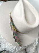 Hand Painted Rhinestone Glitter Rainbow Hat Feather Accessory Cowgirl Hat Decoration