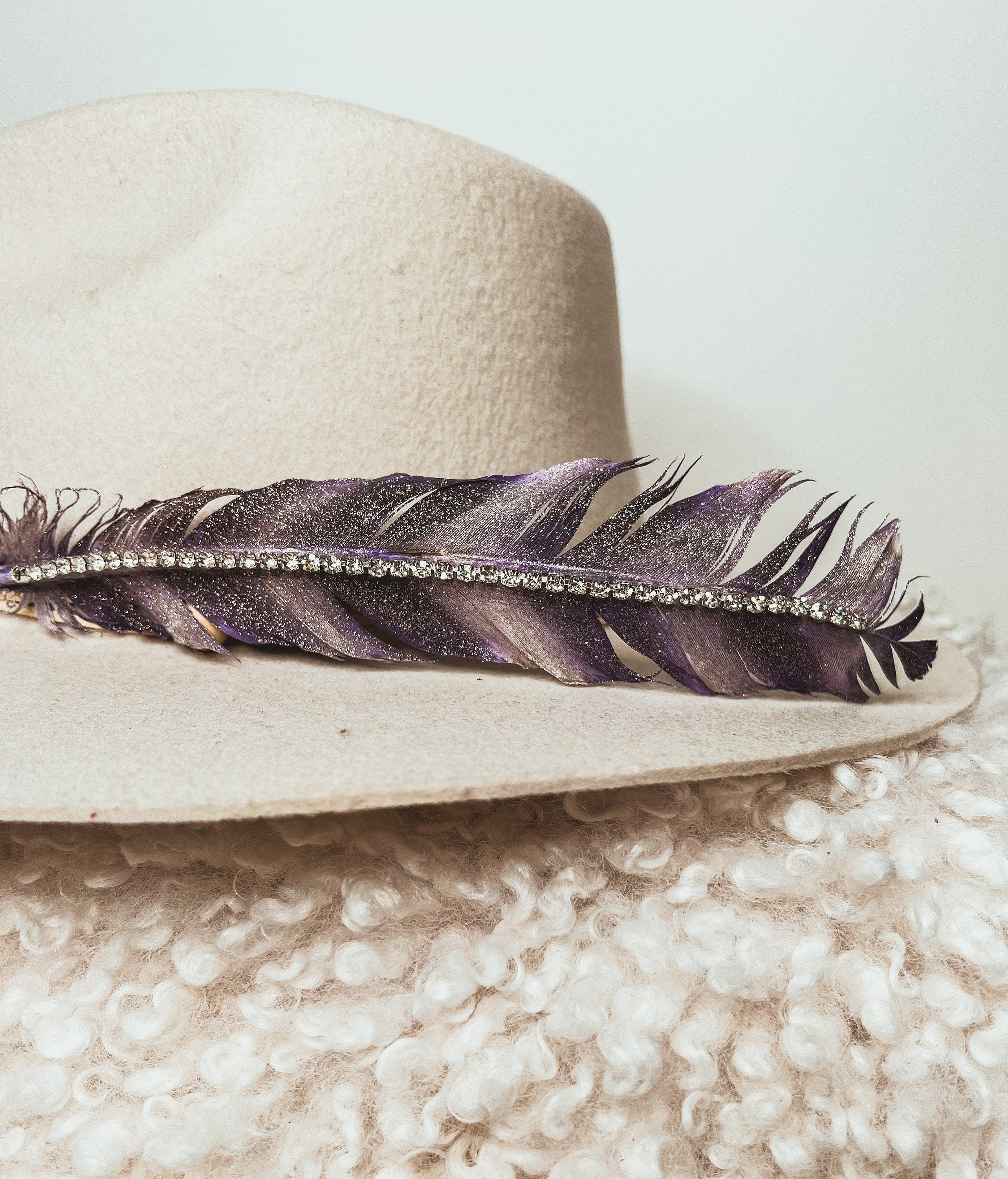Hand Painted Rhinestone Glitter Shades of Purple Hat Feather Accessory Cowgirl Hat Decoration Hat Pin
