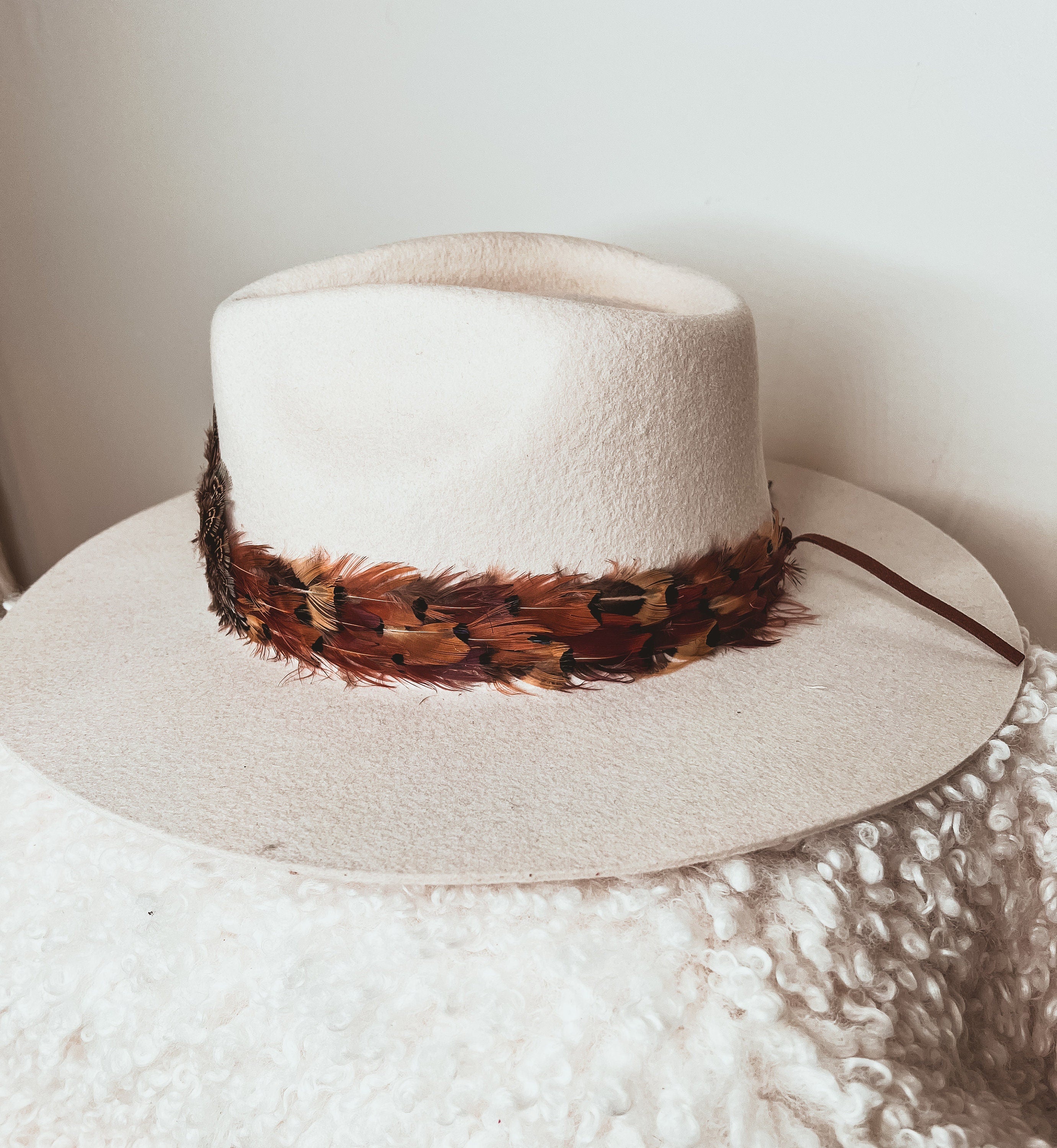 Retro Look Western Style Feather Hat Band with genuine Turquoise Stone Cowboy Hat Band, Cowgirl Hat Band