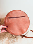 Custom Branded Cowhide tooled Leather Western Round Crossbody Purse Initials Monogram Farm or Cow Brand