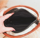 Custom Branded Cowhide tooled Leather Western Round Crossbody Purse Initials Monogram Farm or Cow Brand