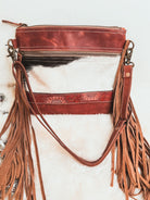 Custom Branded Cowhide & Tooled Leather Sunflowers Western style fringe Crossbody Purse we add your Initials Monogram name Farm or Cow Brand